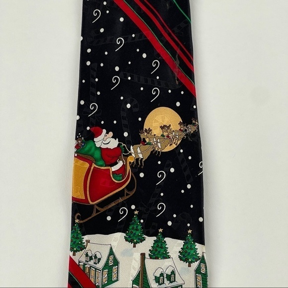 Hallmark Yule Tie Greetings Tie Mens Black Santa Christmas - Picture 3 of 6